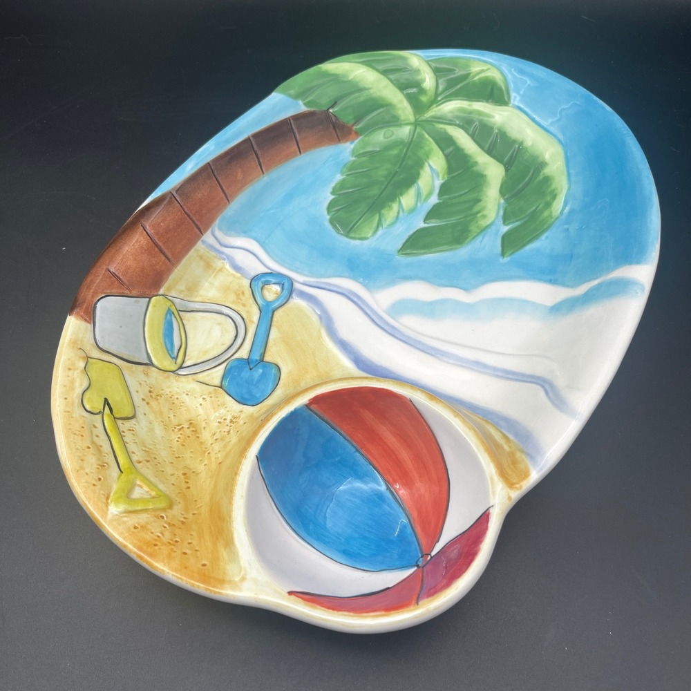 Cardinal Inc Bathing Beauties Beachā Chip & Dip Platter Handpainted Ceramic 15in